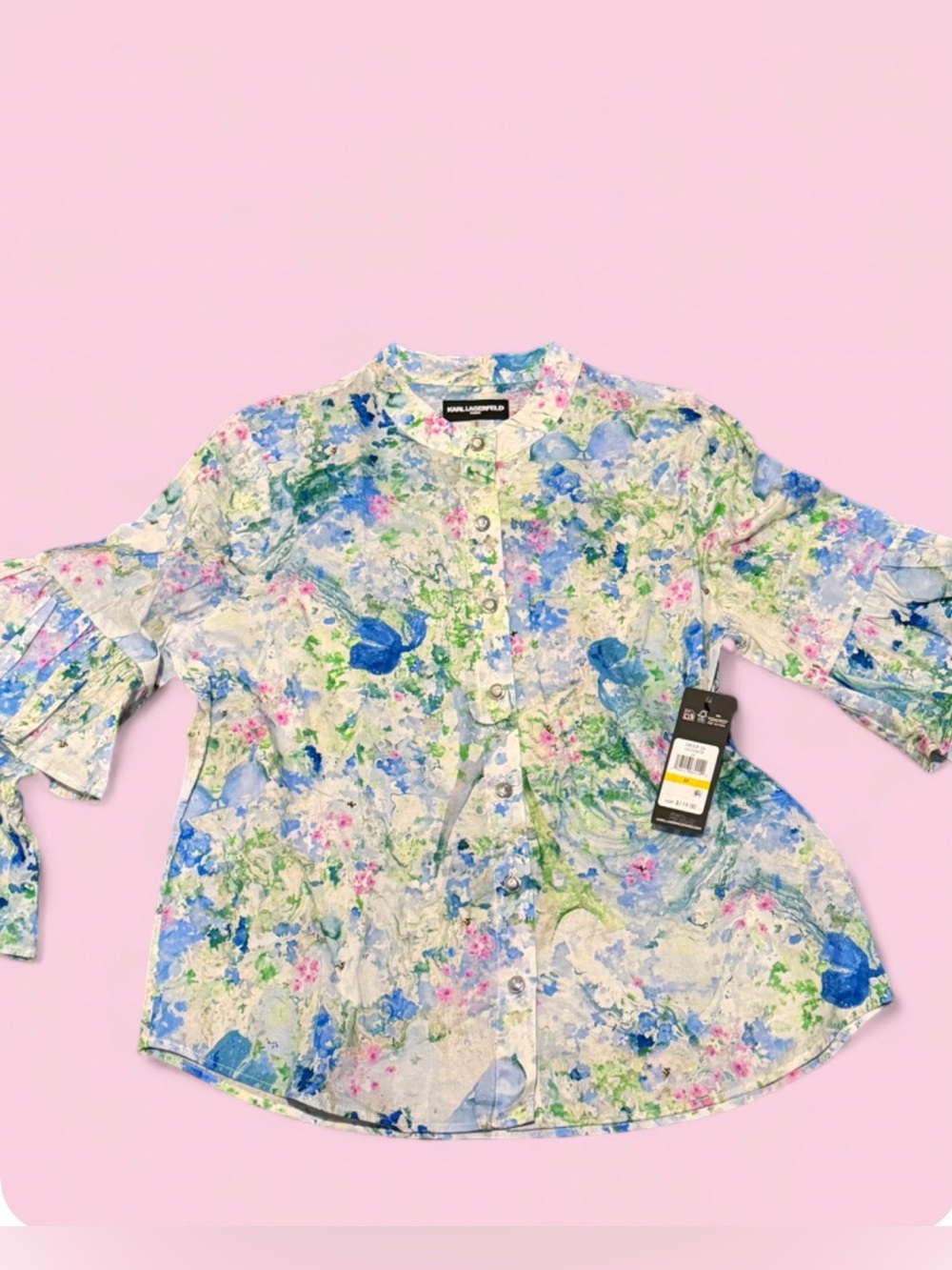 Karl Lagerfeld Floral Button-Front Kids Blouse in Blue, Green & Pink